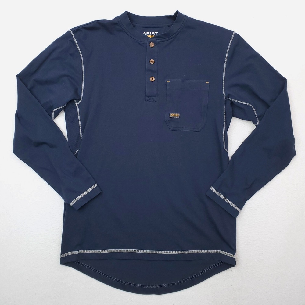 Ariat Shirt Mens Small Blue Rebar Henley‎ Vented Long Sleeve Workwear